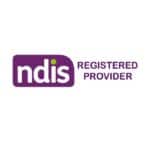 NDIS registered provider logo featuring purple and green design elements for Australian disability support services.