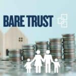 Illustration of a bare trust financial structure with stacked coins representing assets and a family icon symbolising beneficiaries, suitable for financial planning and trust management.