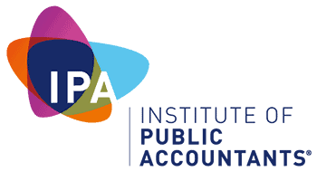 The Institute of Public Accountants (IPA) logo featuring colorful overlapping shapes and the IPA acronym, representing a professional accounting organisation in Australia.
