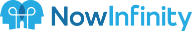 Logo of NowInfinity featuring a blue icon with a cross and the company name in blue text, representing professional financial and accounting services.