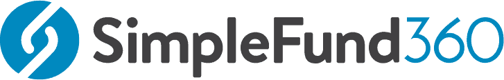 SimpleFund 360 logo featuring interconnected blue and black elements representing financial growth and investment management.